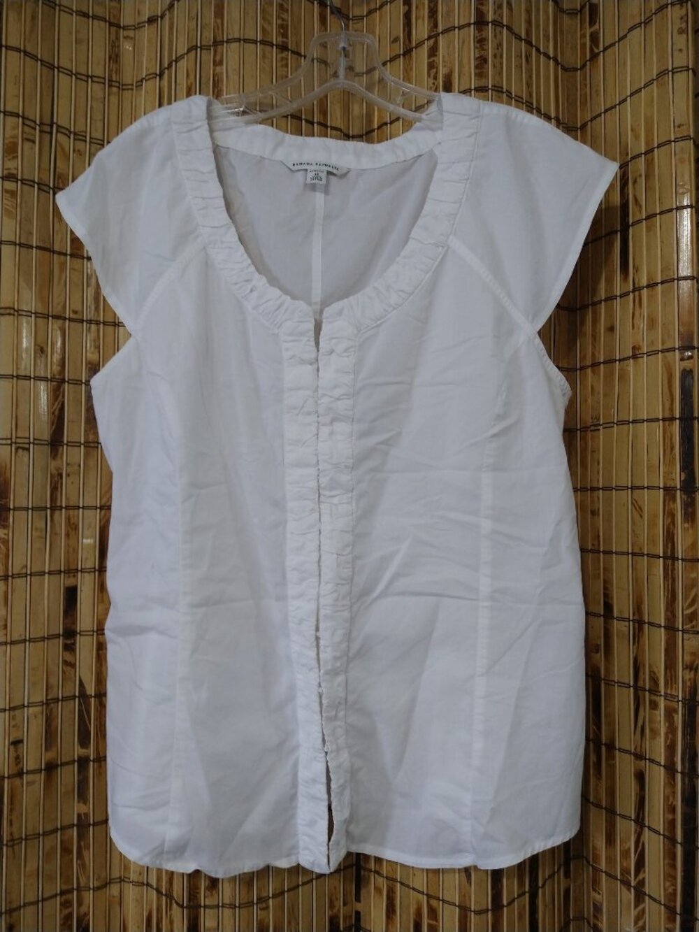 Banana Republic White Ruffle Trim Stretch V-Neck Top Size 14